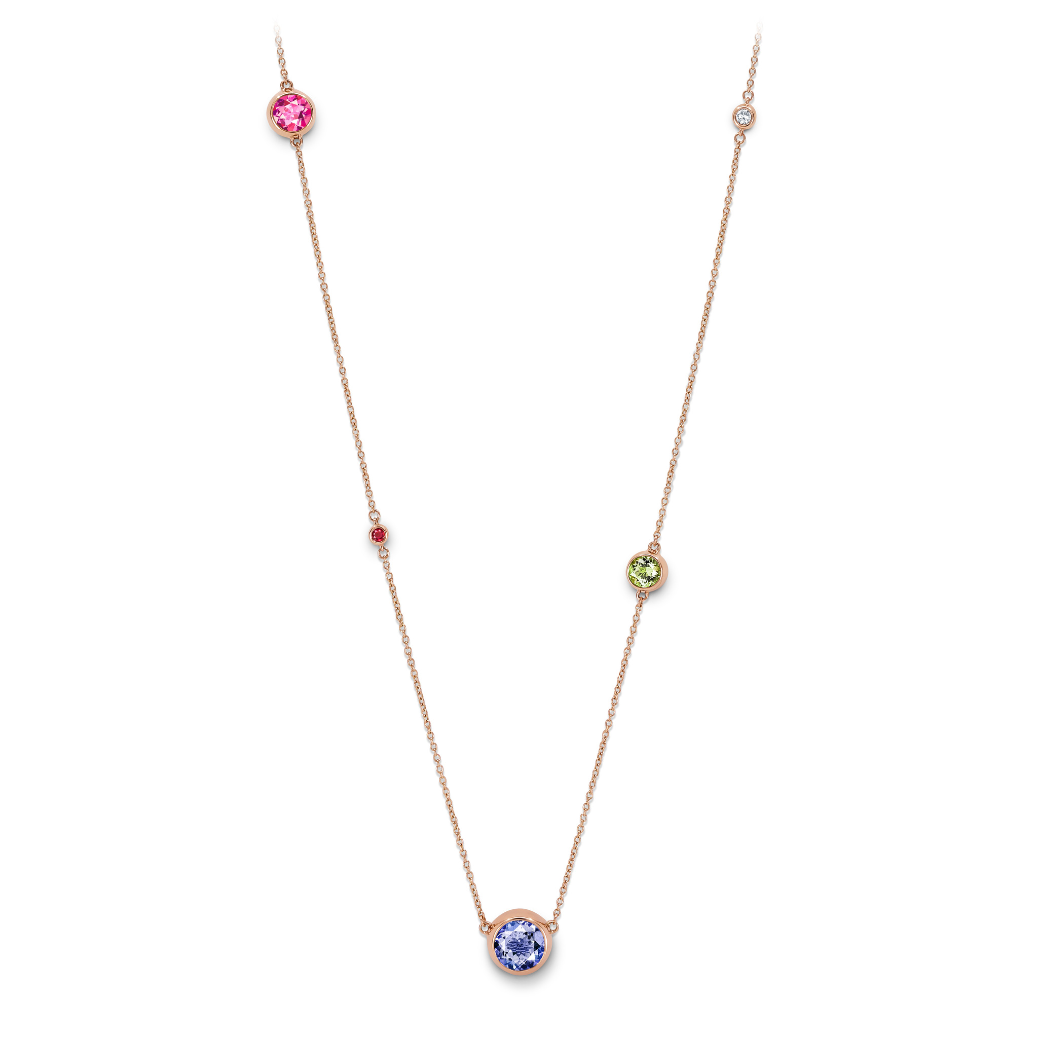 Necklace with coloured gemstones
