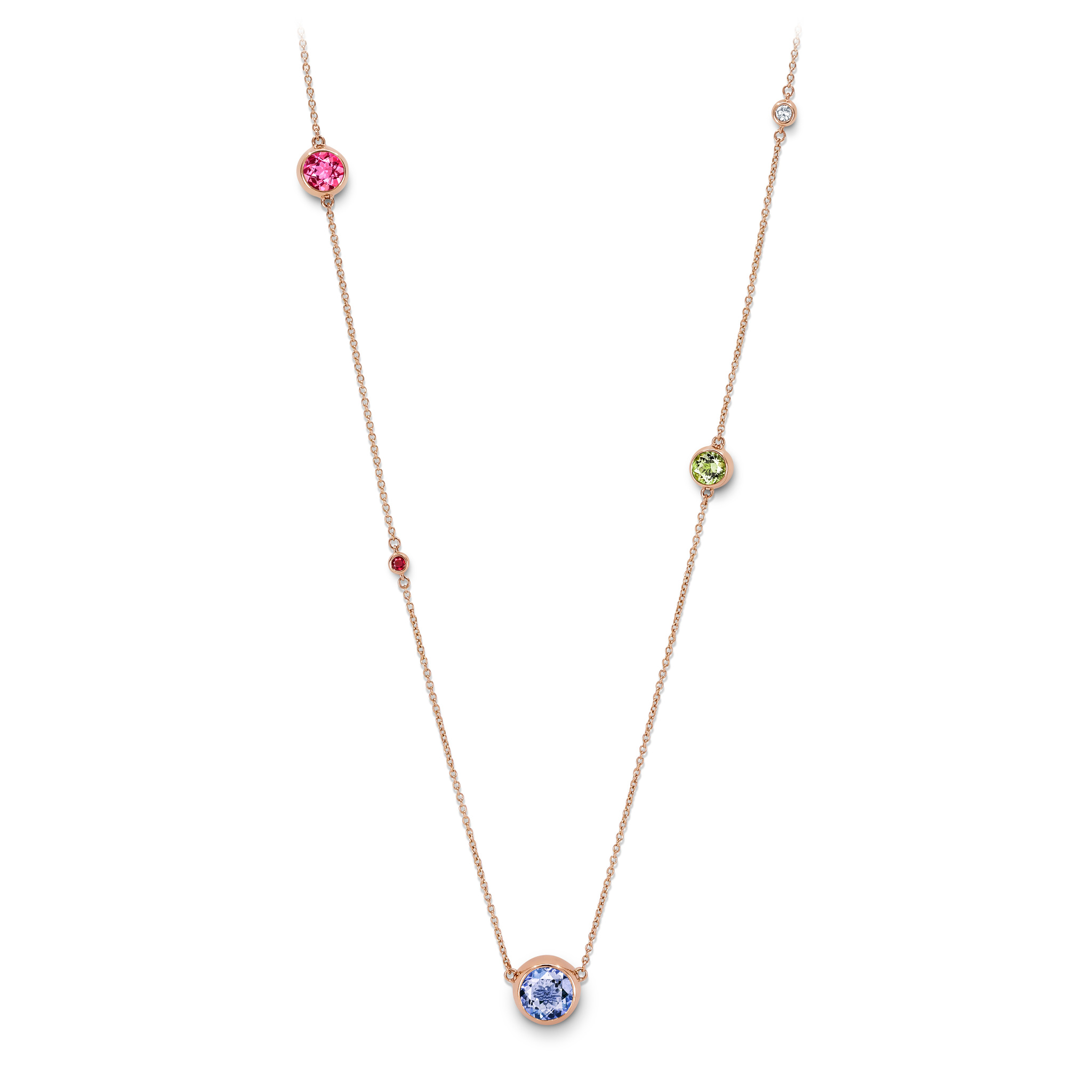 Necklace with coloured gemstones