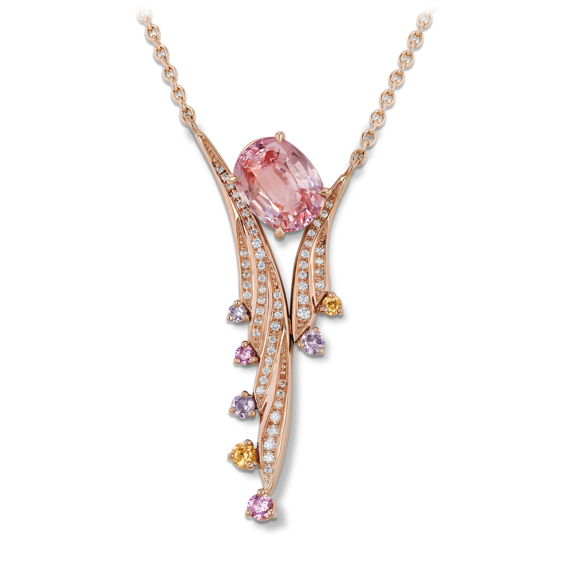 Necklace with padparadscha sapphire