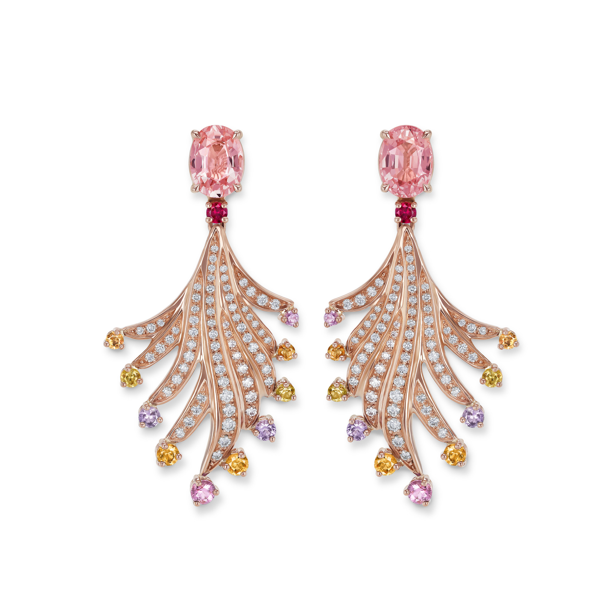 Earrings with padparadscha sapphires